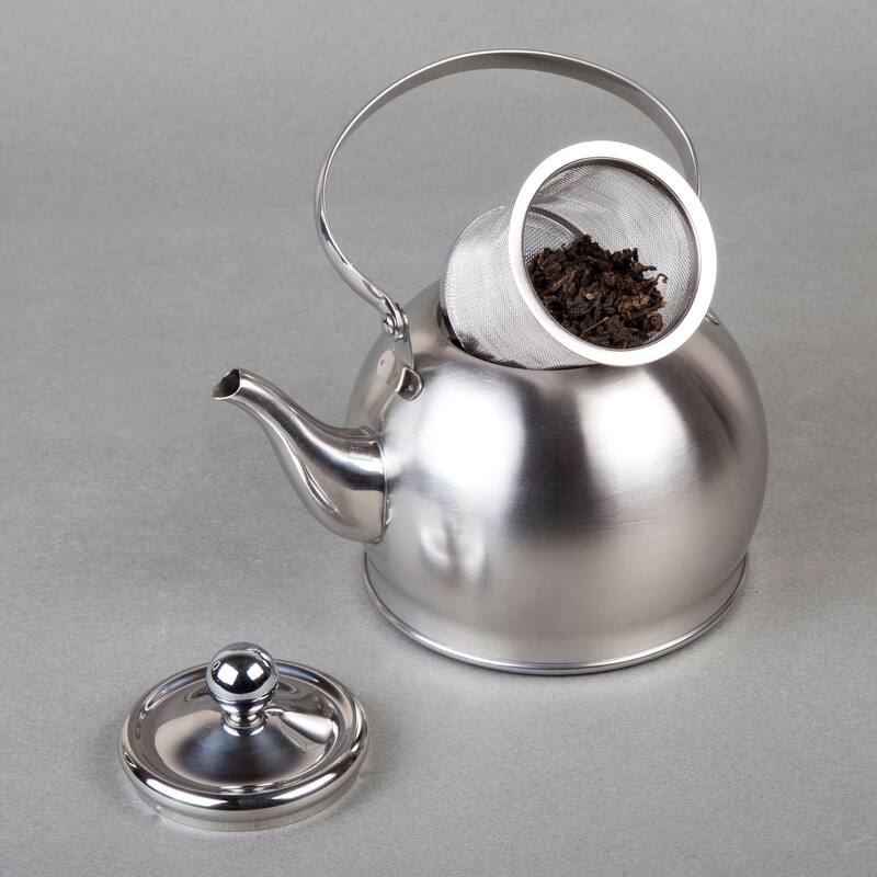 Creative Home Royal-Tea 1.0 Quart Stainless Steel Tea Kettle with with Removable Infuser Basket and Folding Handle