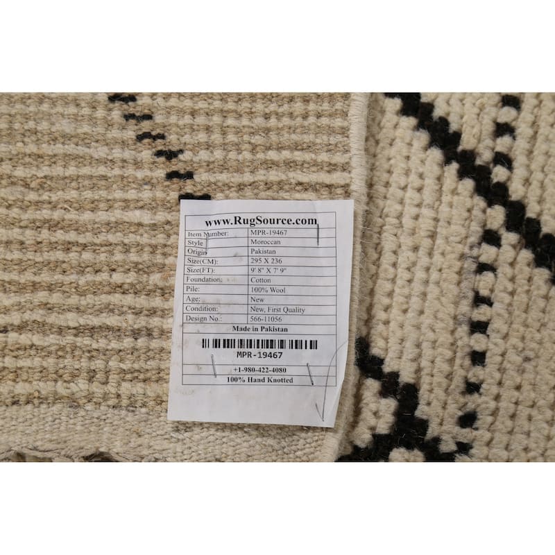 All-Over Geometric Moroccan Area Rug Hand-Knotted Wool Carpet - 7'9"x 9'8"