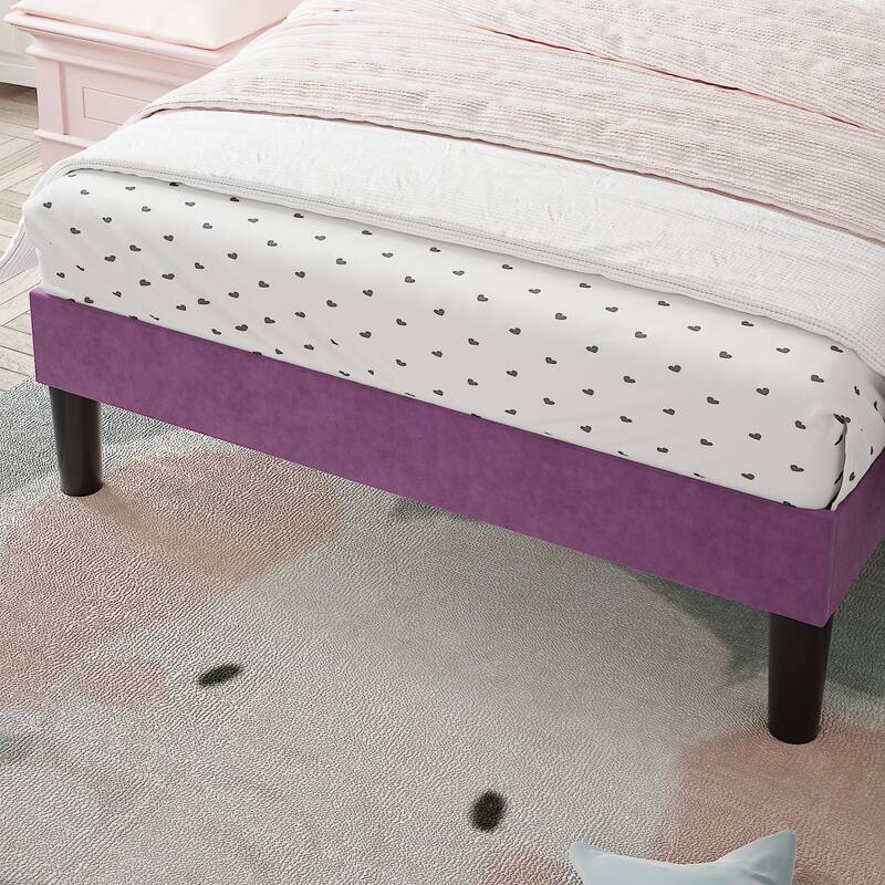 Javlergo 2-Piece Purple Twin Bed Frame for Kids Wavy Headboard with Crown Design Adjustable Height No Box Spring Required