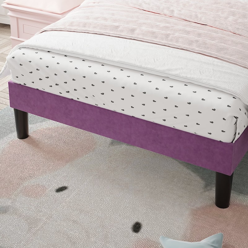 Javlergo Twin Size Platform Bed Frame with Crown Headboard Adjustable Height Upholstered Princess Bed for Kids