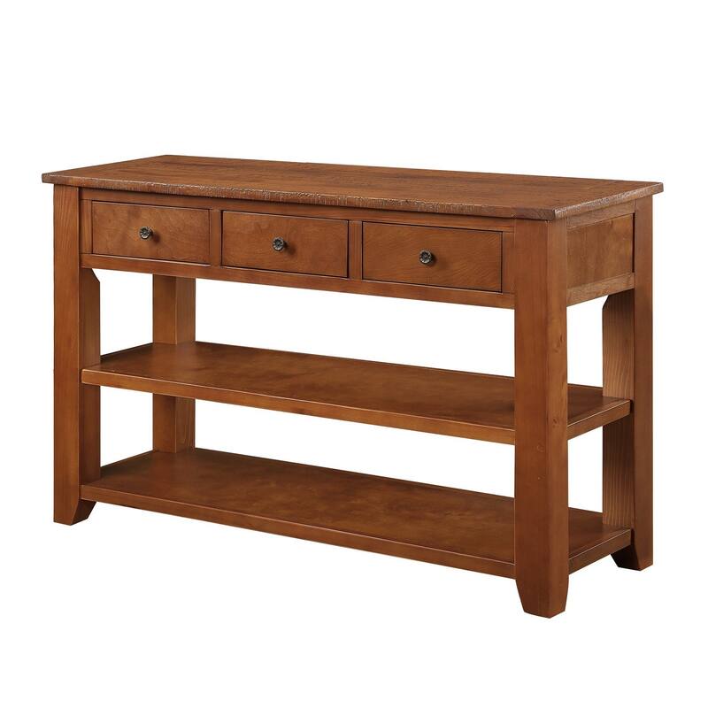 Wood Top Console Table, Modern Entryway Sofa Side Table with 3 Storage Drawers and 2 Shelves. Easy to Assemble (Blue)