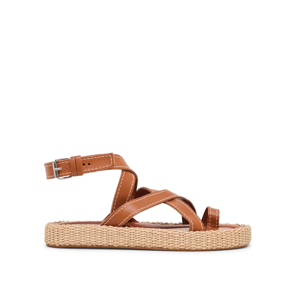 Dolce Vita Roxie Leather and Raffia Platform Sandal