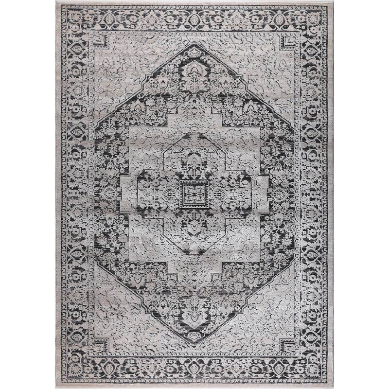 Ray Collection Modern Abstract Oriental Area Rug - Gray/Black - 7'5"X11'