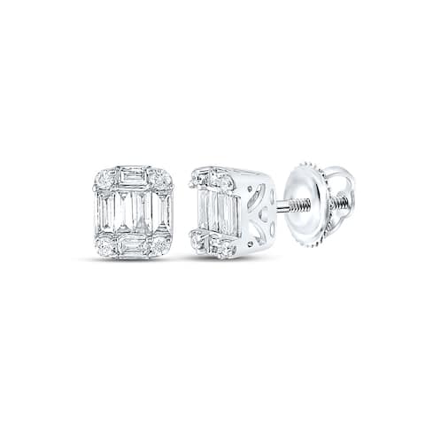 14k White Gold 1/4 Carat Baguette Diamond Fashion Cluster Earrings for Women