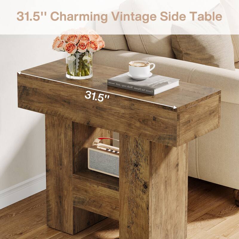 31.5 Inch End Table for Living Room, Farmhouse Sofa Side Table