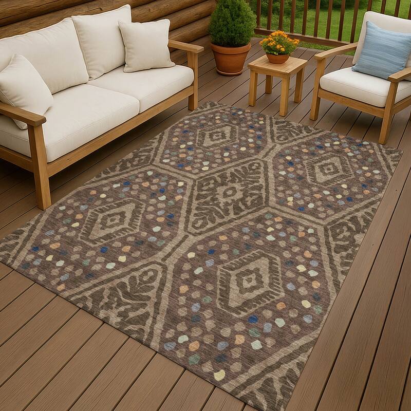 Machine Washable Indoor/ Outdoor Global Nipsey Chantille Rug - Brown - 2'6" x 3'10"