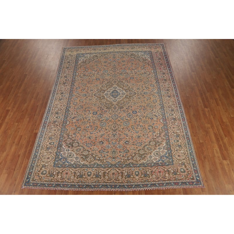 Traditional Kashan Persian Vintage Area Rug Hand-Knotted Wool Carpet - 8'1" x 11'5"