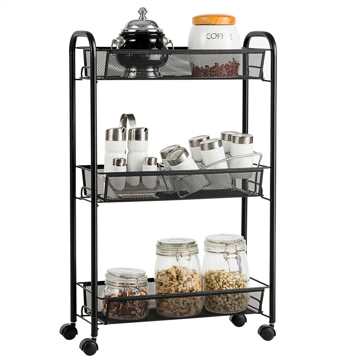 Shop Gymax 3 Tier Rolling Storage Cart Full Metal Basket Stand