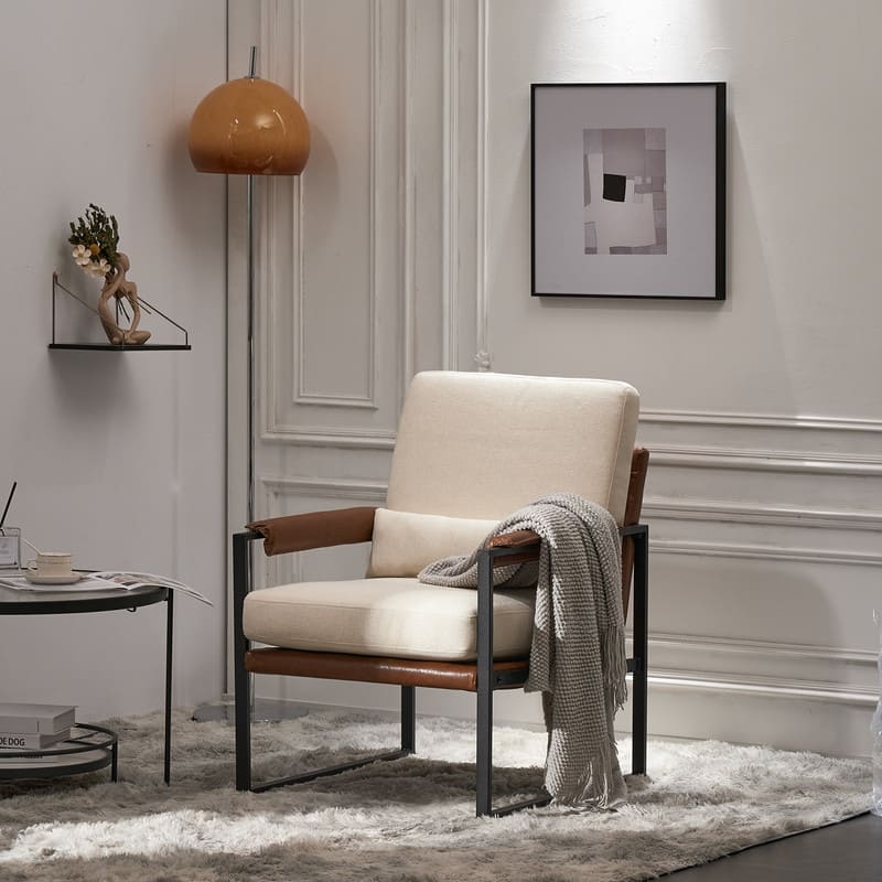 Modern Single Iron Frame Leisure Chair - Antique White