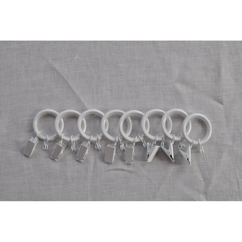 1-inch Metal Curtain Drapery Rings with Clips, Eyelets and Nylon Inserts Quiet Smooth (Set of 8) - Glossy White