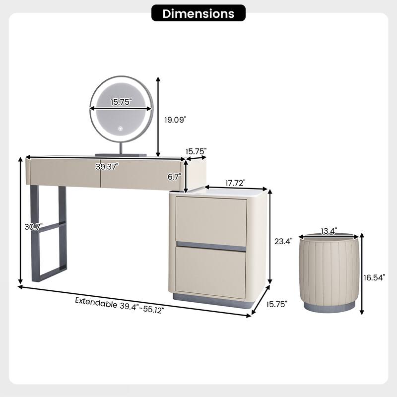 JASIWAY Modern Solid Wood Telescopic Makeup Vanity Desk