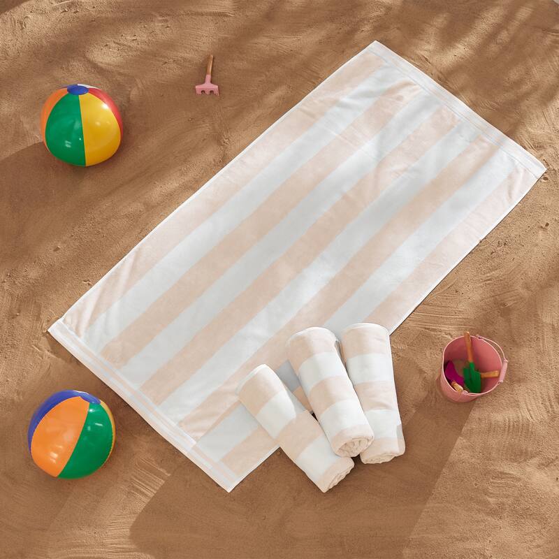 Linery & Co. 100% Cotton Velour Cabana Stripe Beach Towel