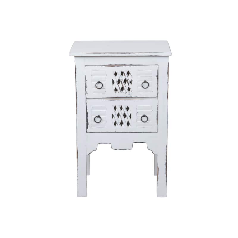 Solid Wood End Table - Nightstand, Living Room Accent Table, Fully Assembled, Distressed White Finish - 28.5