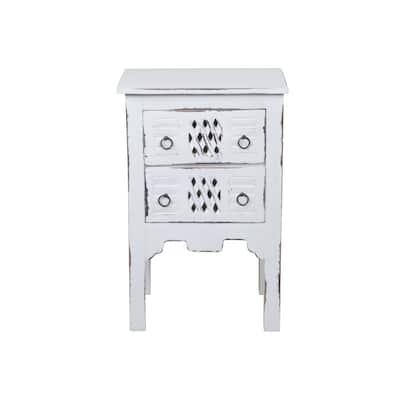 Solid Wood End Table - Nightstand, Living Room Accent Table, Fully Assembled, Distressed White Finish - 28.5