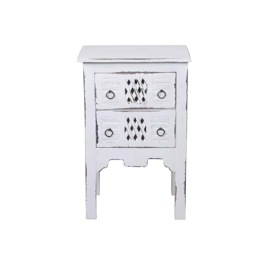 Solid Wood End Table - Nightstand, Living Room Accent Table, Fully Assembled, Distressed White Finish - 28.5