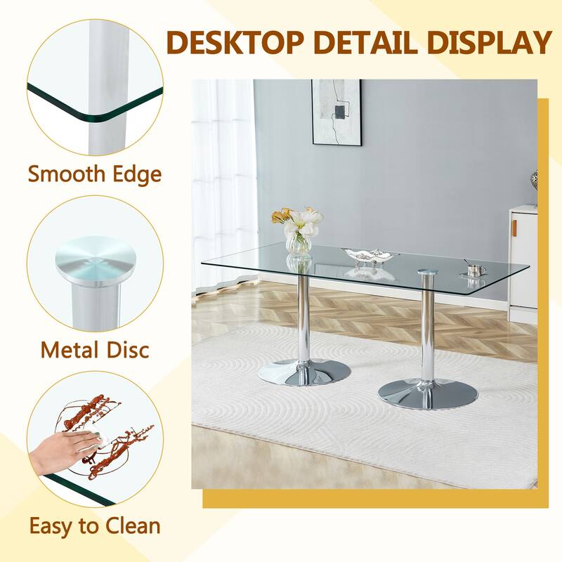 Rectangular Glass Top Dining Table with Metal Legs Modern Minimalist Design