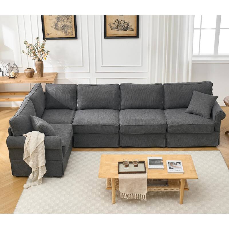 Modern L-Shaped 5-Seat Reversible Sectional Sofa Corner Couch with Rolled Arms for Living Room Apartment