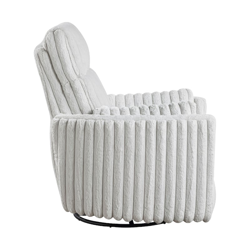 Swivel Manual Recliner Chair, 2 Pillows, White Corduroy, 39 Inch