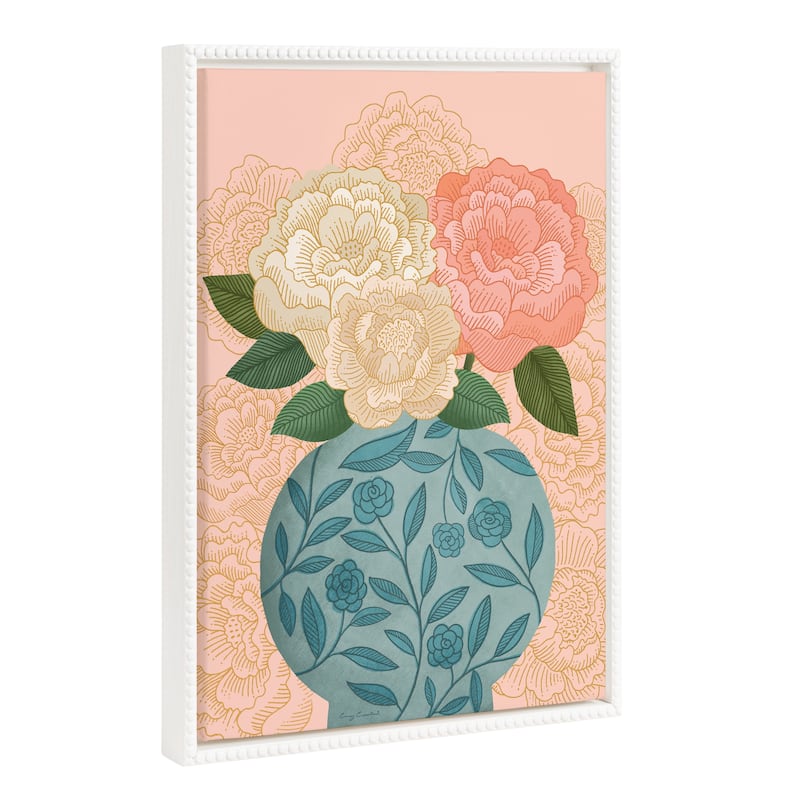 Sylvie Beaded Flower Bouquet Vase Framed Canvas by Carey Copeland - 18x24