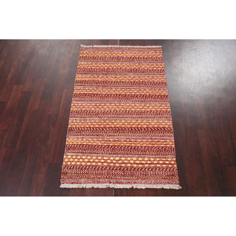 Geometric Striped Oriental Gabbeh Kashkoli Wool Area Rug Hand-knotted - 2'6" x 3'11"