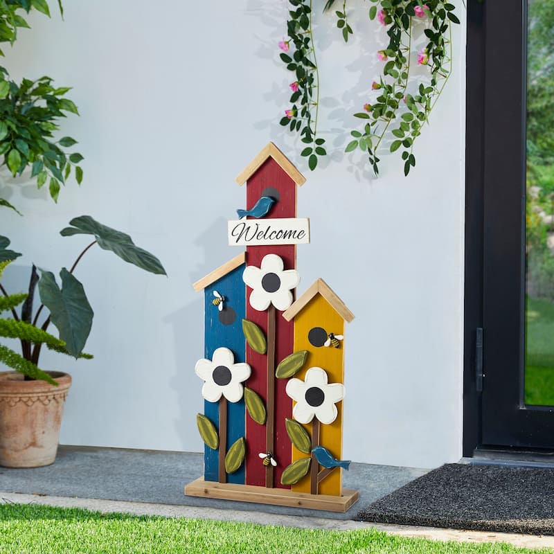 Glitzhome 30"H Detachable Solid Wood Birdhouse Shaped Porch Decor