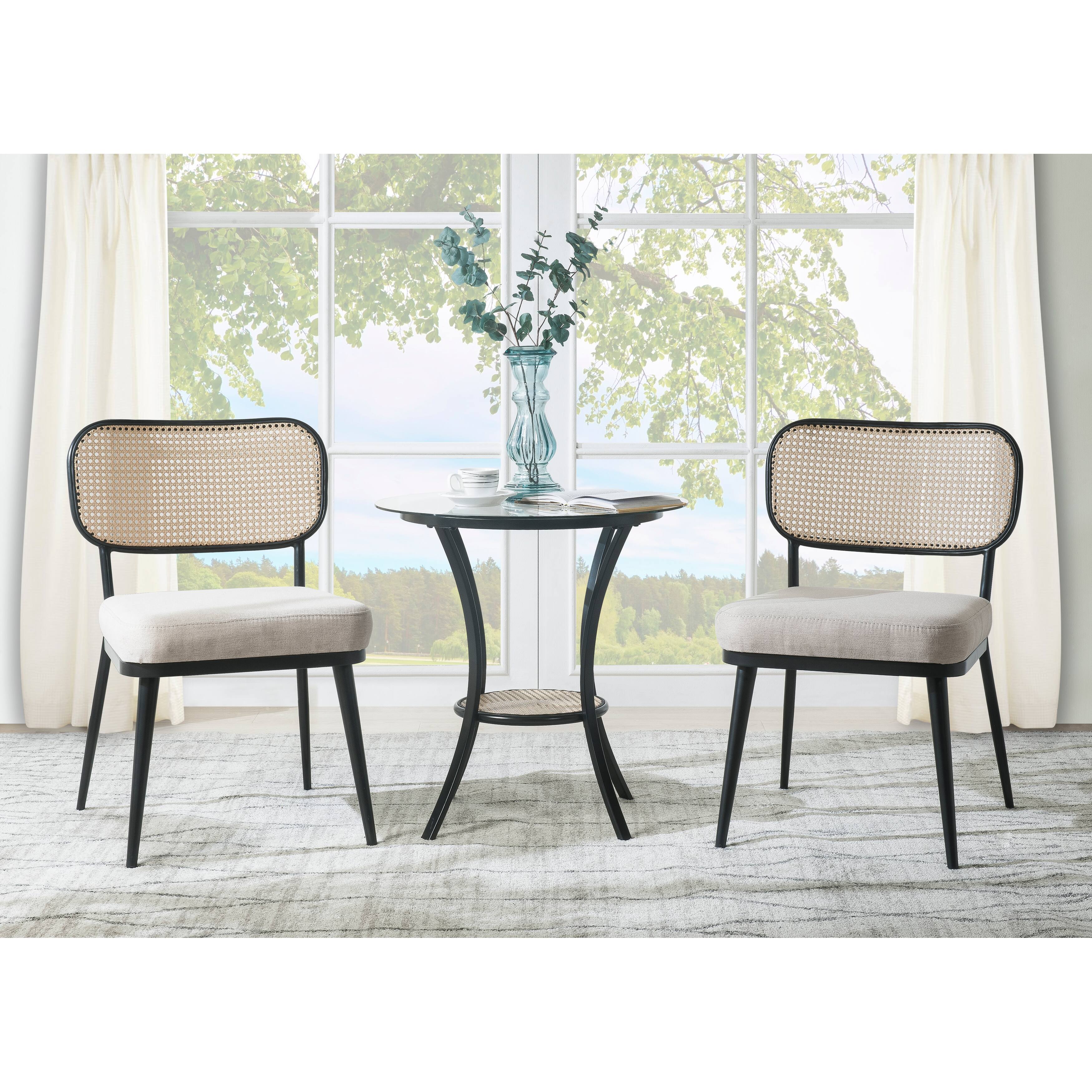 3 Pcs Dining Set, Rattan Breakfast Nook Set, 2 Armless Chairs and