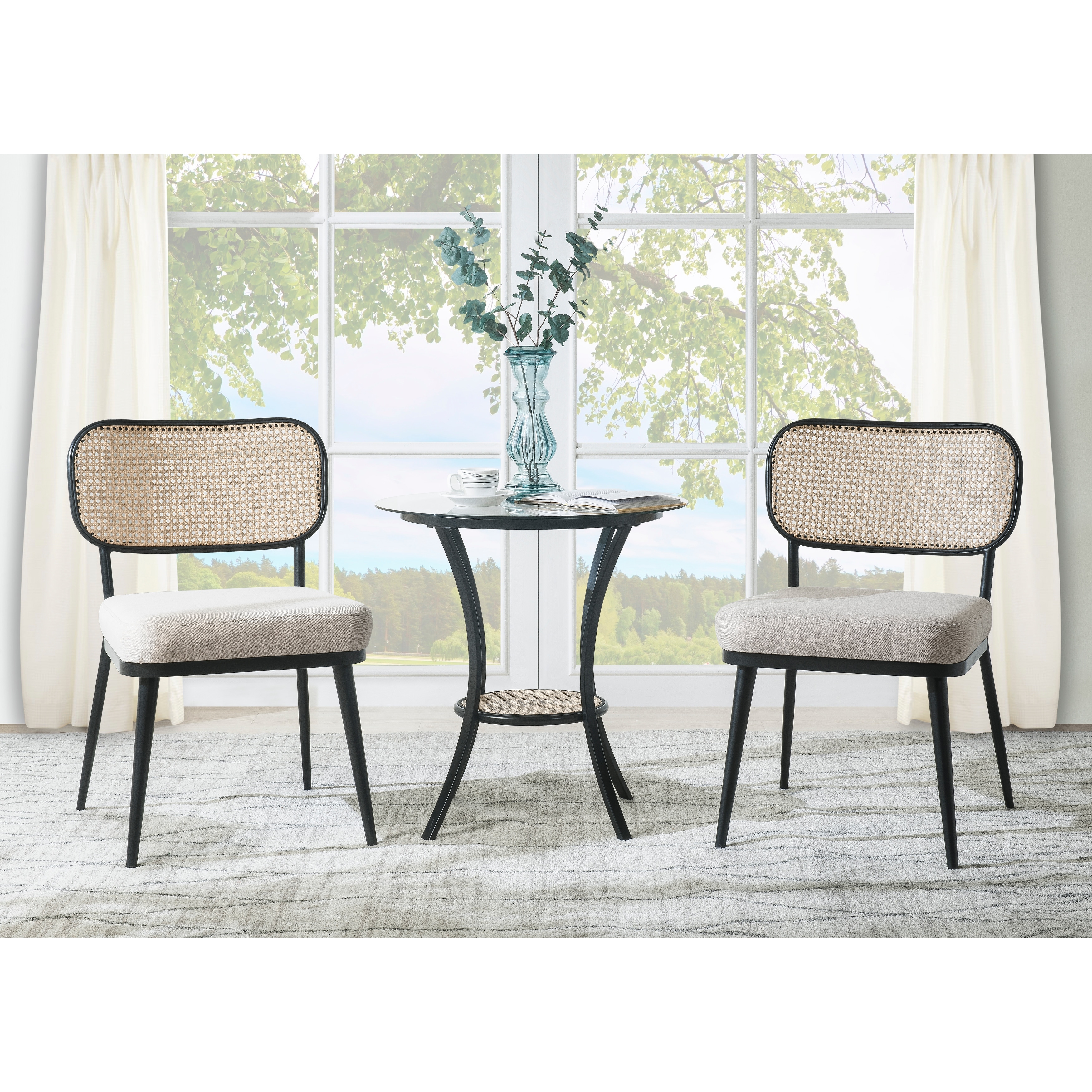 Glass dining table store set for 2