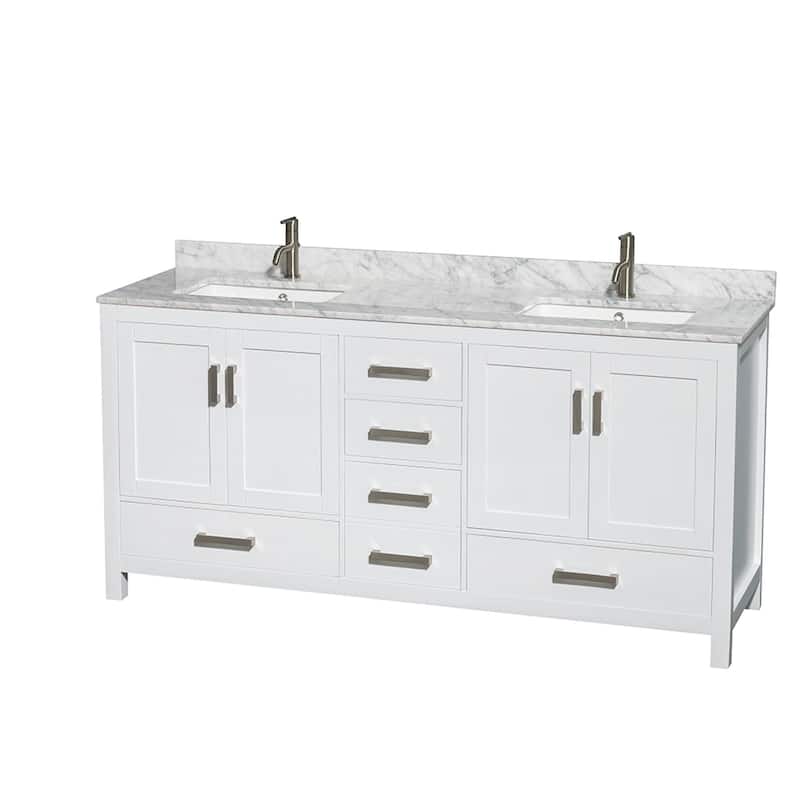 Wyndham Collection WCS141472DUNSMXX Sheffield 72" Free Standing Double - White / White Carrara Marble Top / Brushed Chrome - Painted