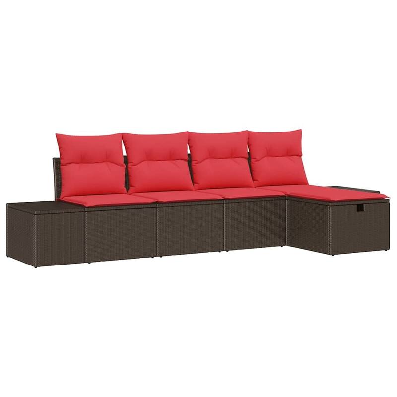 vidaXL 5/6 Garden Sofa Set with Cushions Black/Brown/Grey Poly Rattan - 115.8 x 46.1 x 27.2