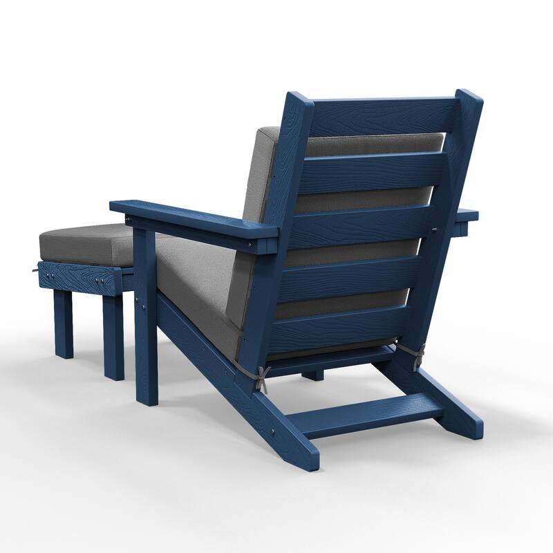 Outdoor Patio HDPE Chair Set with a Movable Ottoman & Removable Cushions