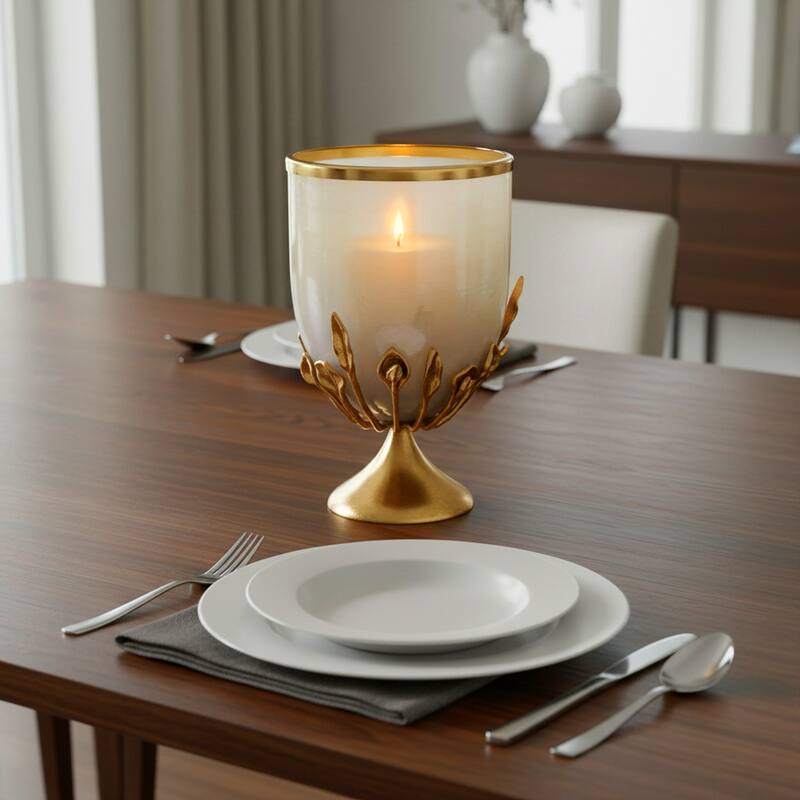 Glass Candle Holder Pedestal Hurricane Contemporary Tabletop Accent