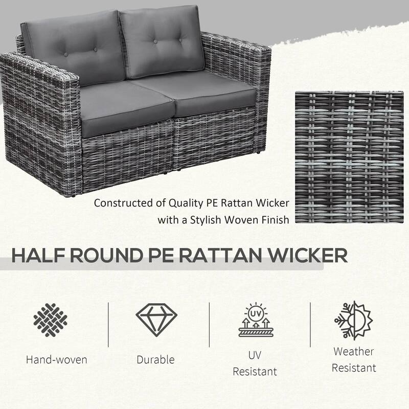 2-Piece PE Rattan Corner Sofa with Curved Armrests and Padded Cushions