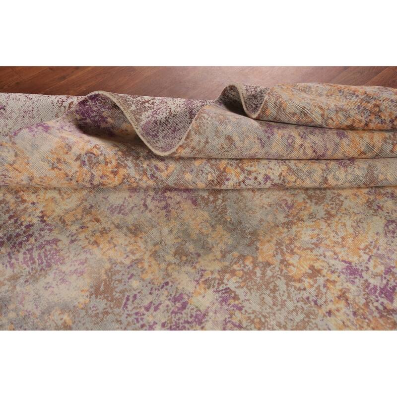 Modern Abstract Indian Area Rug Handmade Multi-Color Wool Carpet - 8'11"x 11'9"