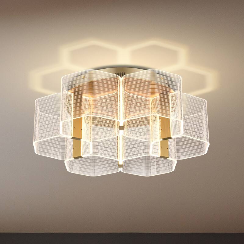 Kenzo LED 6 Light Flush Mount Vintage Brass Finish Light Guide Panel - Polished Anodized Bronze