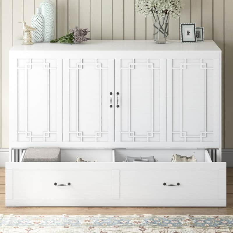 Mixoy Queen Size Murphy Bed with Mattress,Foldable Space-Saving Cube Cabinet Bed