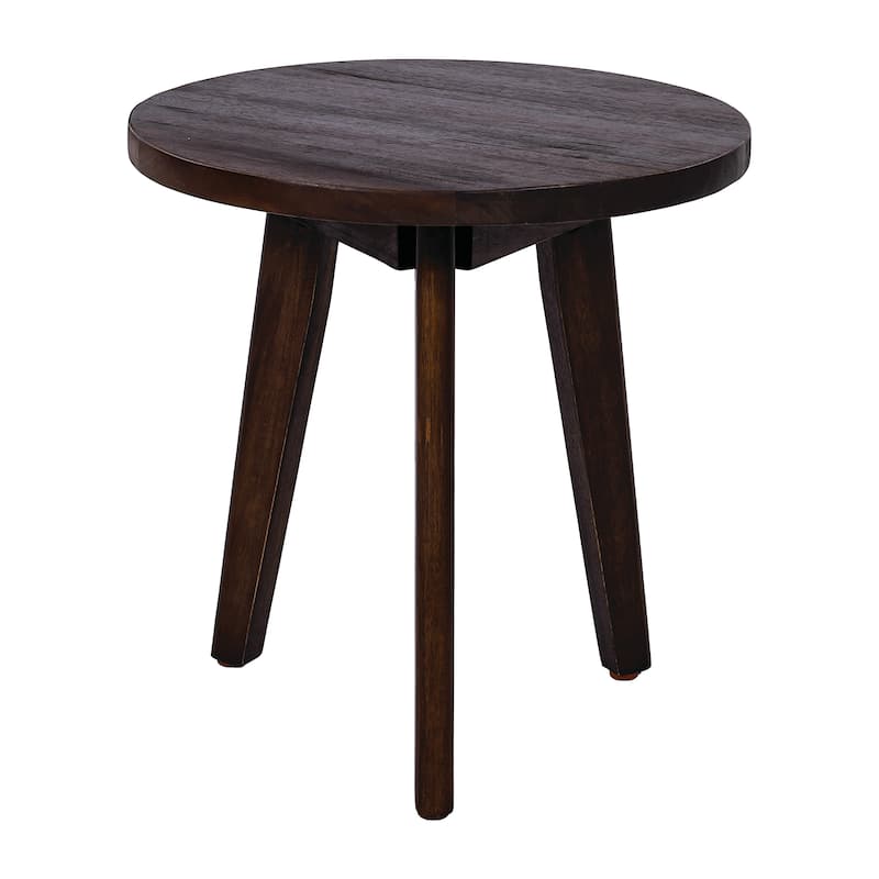 Roomfitters Solid Acacia Wood Round Side Table, Mid-Century Accent End Table for Living Room or Patio