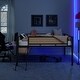 preview thumbnail 8 of 8, Stylish & Simple Single Full metal loft bed with rectangular desk, LED lights, storage shelves, safety guard and ladder, Natural