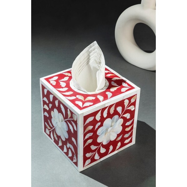 Jodhpur Mother of Pearl Tissue Box Cover Burgundy Bed Bath