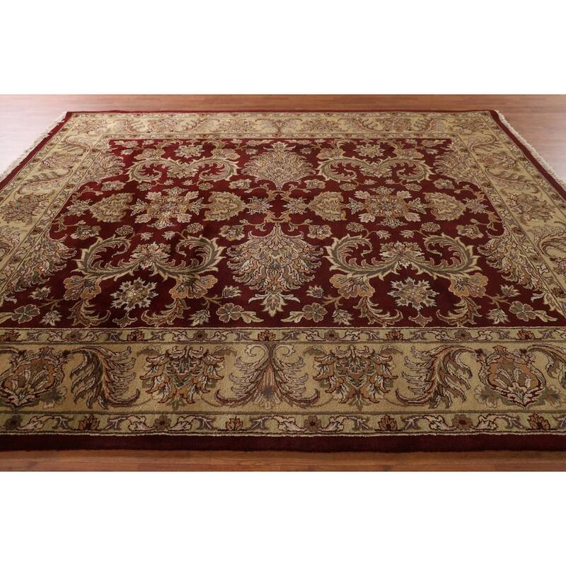 Red Floral Agra Indian Area Rug Hand-Knotted Wool Carpet - 8'3"x 10'1"