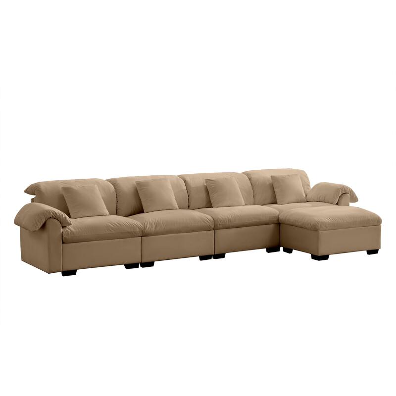 154.7" Velvet L-Shaped Sectional Sofa with Cloud Cushions & Ottoman