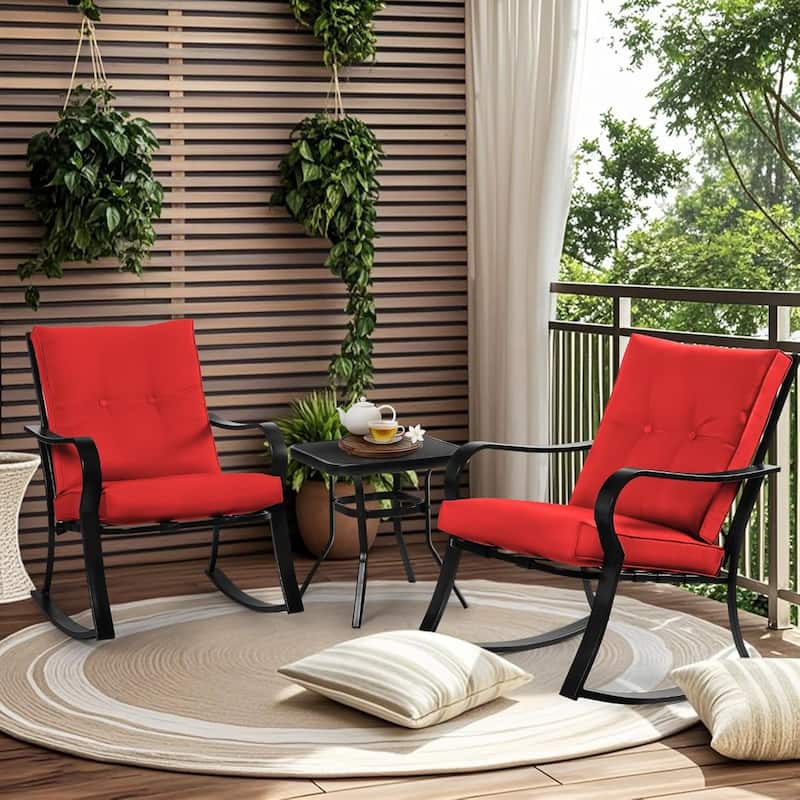 3-piece Rocking Chair Patio Bistro Set with Side Table - Red