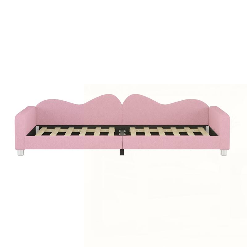 Upholstered Daybed, Sherpa Fabric Sofabed with Cloud-Shaped Backrest
