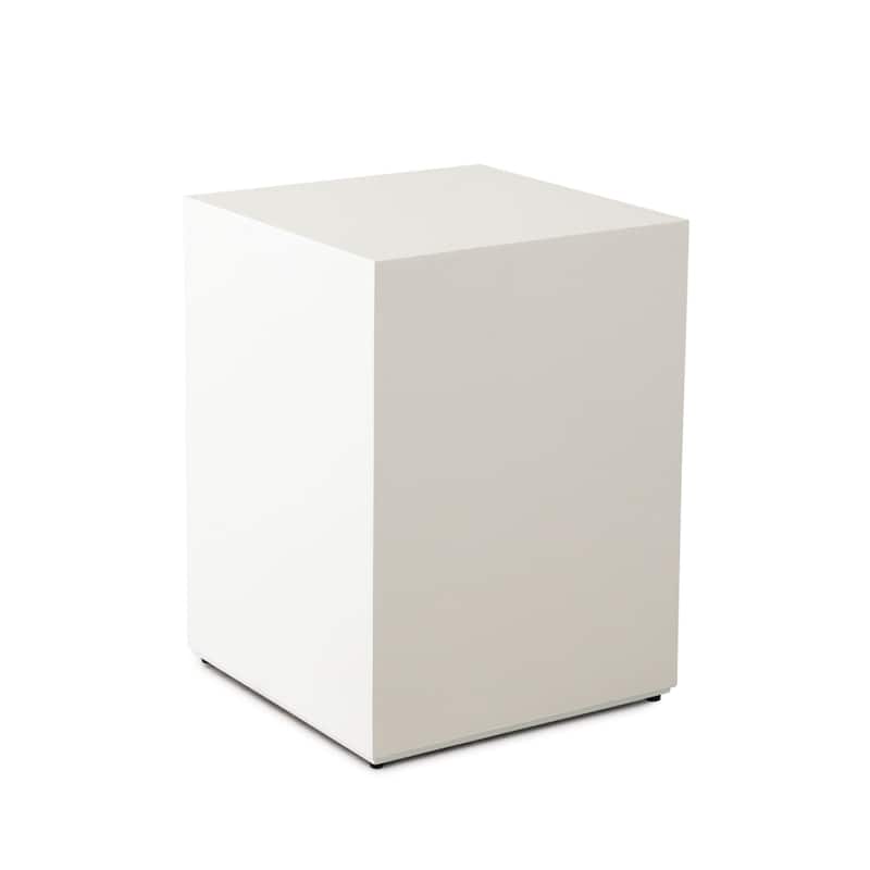 Viko Square Side End Table, White Wood Faux Concrete Finish, 20 Inch