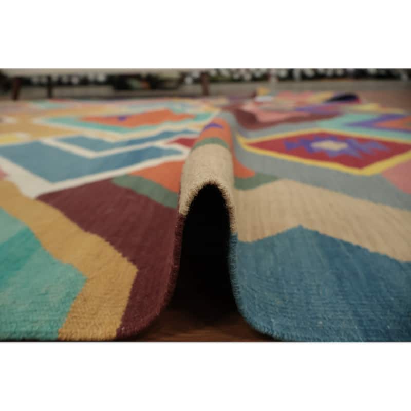 Hand Woven Oriental 100% Wool Carpet Southwestern Modern Multi-Colored Kilim Area Rug - 9' 7'' X 8' 1''