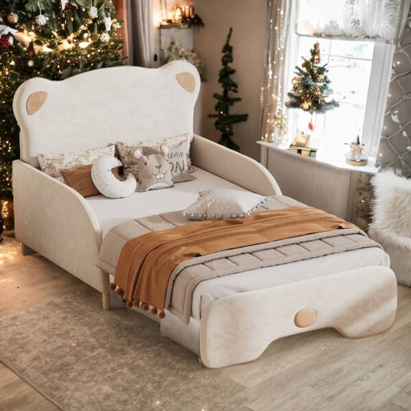 slide 2 of 12, Beige Twin XL Cute Design Upholstered Platform Bed Stretchable Vaulted Sofa Bed Beige