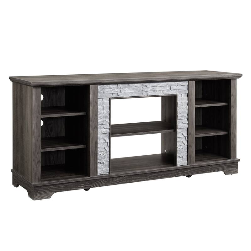 TV Media Stand with Faux Stacked Stone Surround,Entertainment Console