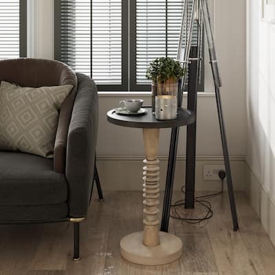 COZAYH Pedestal Small Drinking Table, Farmhouse Tray Top End Table, Distressed Finish, Traditional