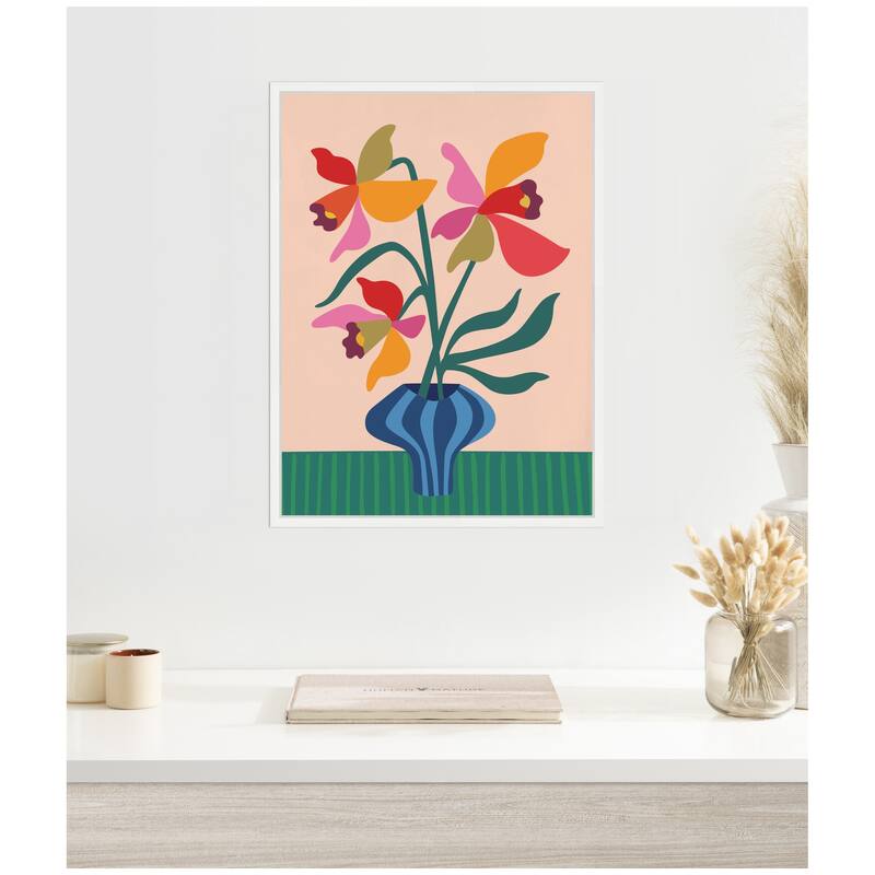 Kate and Laurel Sylvie Daffodils and Vase Framed Canvas by Rachel Lee