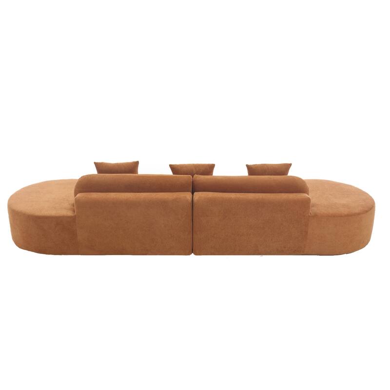 Modern Curved Modular Sectional Sofa, Terrycloth 4 Seater Cloud Boneless Couch, Upholstered Round Couch with 3 Pillows