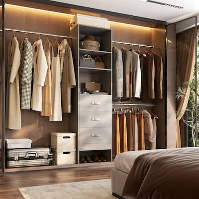 20.2'' - 96'' W Closet Organizer with Drawers, Closet System with Hanging Rods and Adjustable Shelves